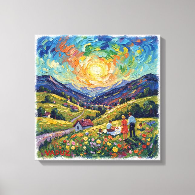 Lienzo Sunlit Vaduz Alpine Meadow Landscape Canvas Art (Anverso)
