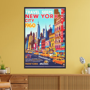 Lienzo Sunny NYC Adventure   ilustracion estilo años 60