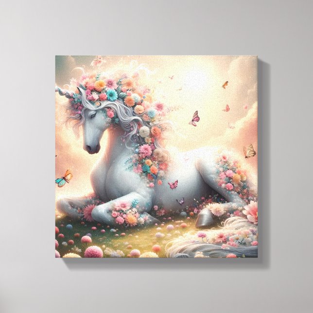 Lienzo Sunny Spring Flowers Unicorn (Anverso)