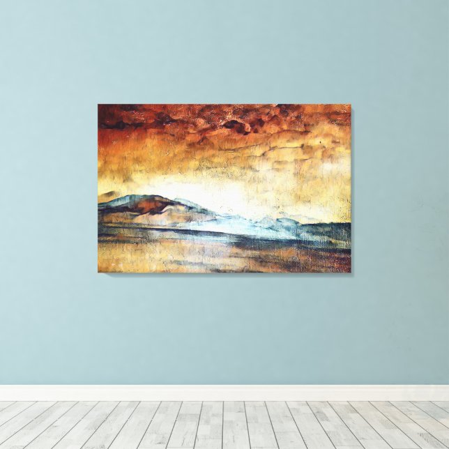 Lienzo Sunny Watercolor Mountains Landscape (Insitu (piso de madera))