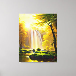 Lienzo Sunrise Waterfall Trees un hermoso paisaje