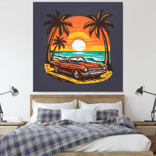 Lienzo Sunset Beach Drive: Escape de verano retro