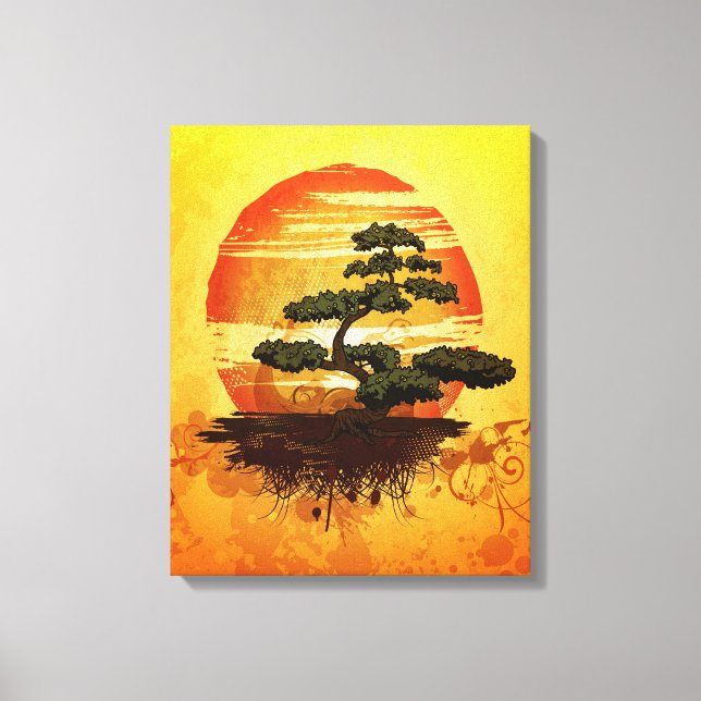 Lienzo Sunset de bonsai Tree japonés (Anverso)