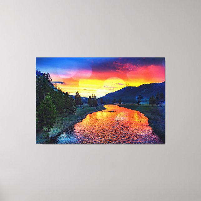 Lienzo Sunset de reflexión del río Yellowstone (Anverso)