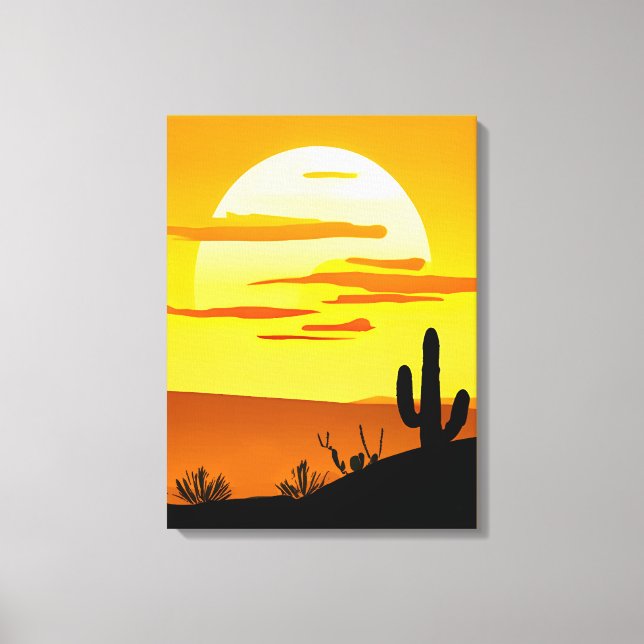 Lienzo Sunset del desierto del Suroeste con Cactus (Anverso)