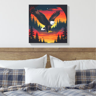 Lienzo Sunset Eagle Forest Scene Print