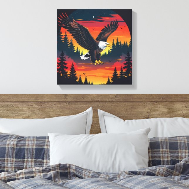 Lienzo Sunset Eagle Forest Scene Print (Insitu(Dormitorio))