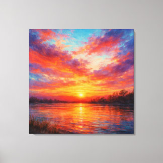 Lienzo Sunset Lake - Pastel Painting Style Art