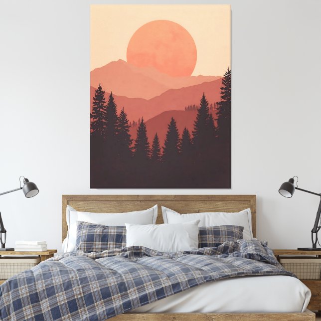 Lienzo Sunset Mountain Forest Nature Illustration (Insitu(Dormitorio))