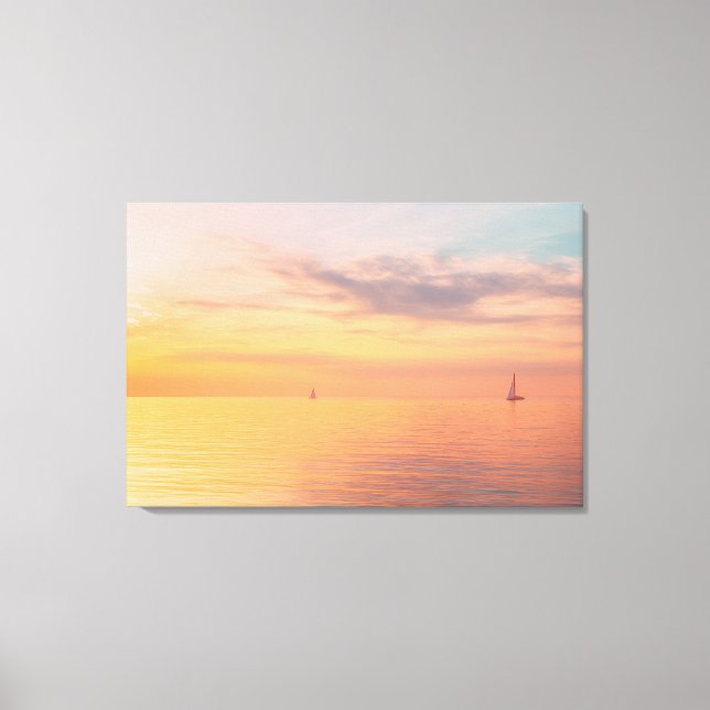 Lienzo Sunset Sailboats Calm Ocean Horizon Glow (Anverso)