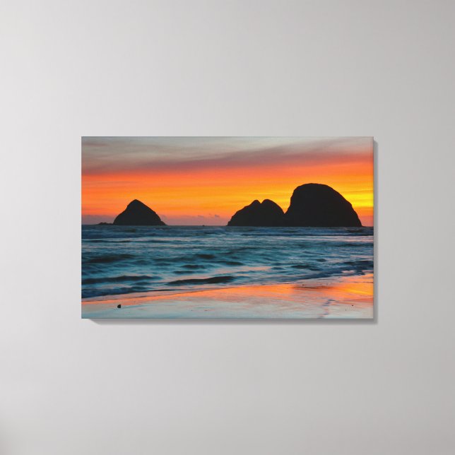 Lienzo Sunset, Sea Stacks, Oceanside, Oregon, Estados Uni (Anverso)