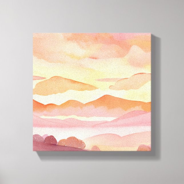 Lienzo Sunset Watercolor Hills | Naranja Hue Sky Painting (Anverso)