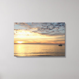 Lienzo Sunset y Bote Ocean Wraped Canvas Art
