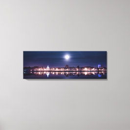 Lienzo Superluna levantándose sobre el puerto nocturno de