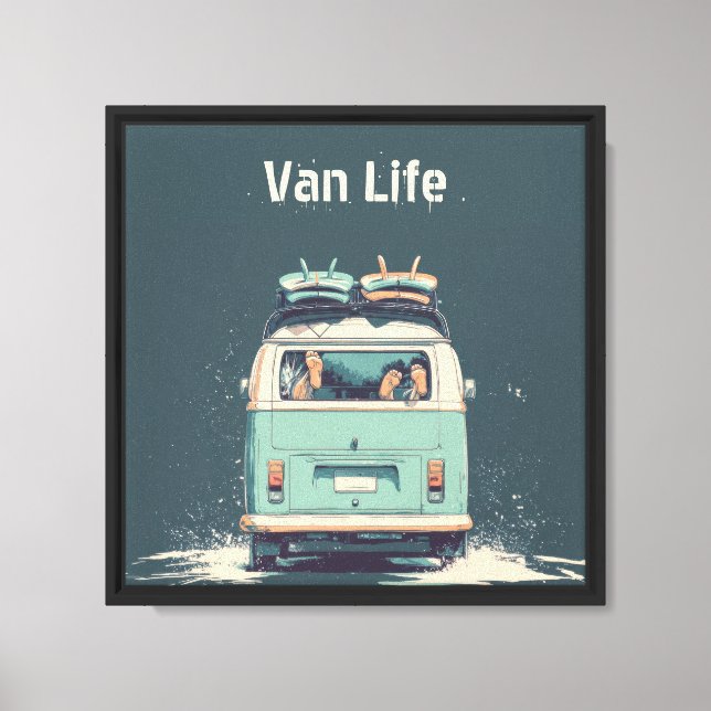 Lienzo Surf Van Splash – Camper Retro de Playa (Anverso)