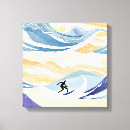 Lienzo Surfing la Ola | Océano Contemporáneo de Acuarela
