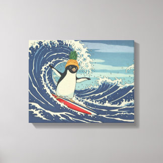 Lienzo Surfing penguin Ukiyo-e style "Ride the Wave"