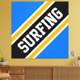 Lienzo SURFING Rayas de Carreras de inclinación negra azu