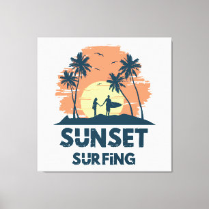 Lienzo Surfing - Surfing al atardecer