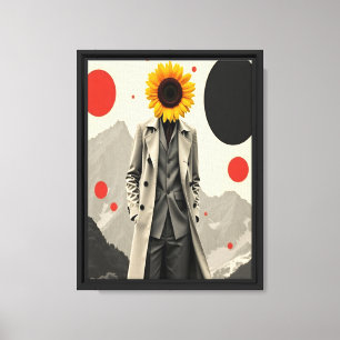 Lienzo Surreal cabeza de girasol en traje