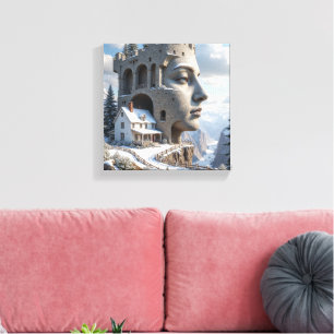 Lienzo Surreal Castle Face en las montañas nevadas - Fant