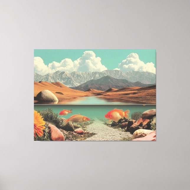 Lienzo Surreal Desert and Lake with Goldfish (Anverso)