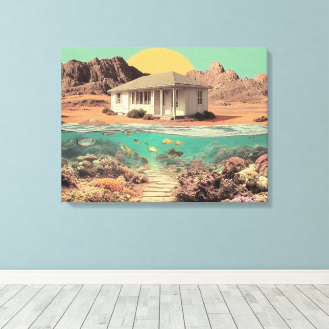 Lienzo Surreal Desert House with Underwater Reef (Insitu (piso de madera))