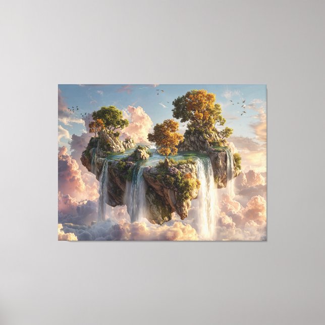 Lienzo Surreal Floating Cliffs With Waterfalls (Anverso)