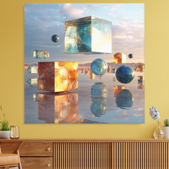 Lienzo Surreal Floating Cubes And Spheres (Insitu (Sala de estar))