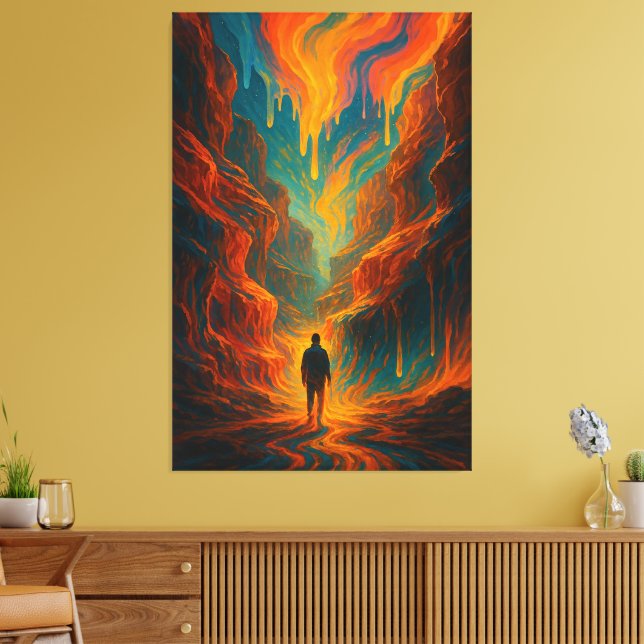Lienzo Surreal Journey - Fire and Teal Art (Insitu (Sala de estar))