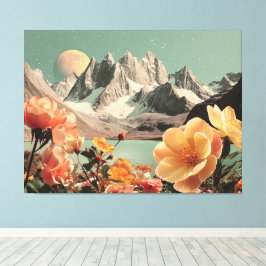 Lienzo Surreal Mountain Landscape With Blooming Flowers