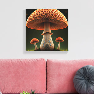 Lienzo Surreal Straw Mushroom Digital Watercolor Art