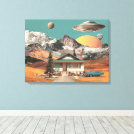 Lienzo Surreal UFO Over Rustic House