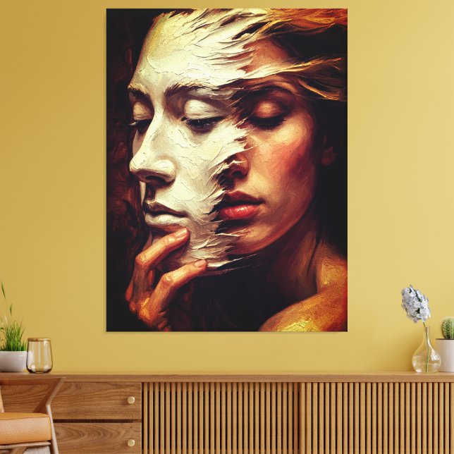 Lienzo Surreal Woman Portrait with Painted Mask (Insitu (Sala de estar))