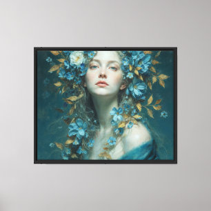 Lienzo Susurro de la Noche – Diosa Floral Azul