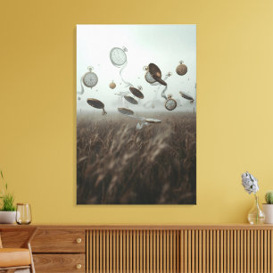 Lienzo Susurros del Tiempo – Paisaje Surrealista de Reloj