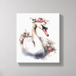 Lienzo Swan con corona de flores Rosa