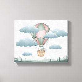 Lienzo Sweet Dreams Dusty Green Bear Hot Air Balloon Art
