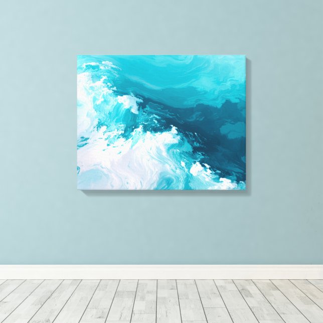 Lienzo Swirling Turquoise Waves Abstract Ocean Wave Art (Insitu (piso de madera))