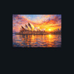 Lienzo Sydney Opera House Sunset Knife Oil Painting<br><div class="desc">A breathtaking artistic interpretation of the iconic Sydney Opera House, beautifully illuminated by a glowing sunset over Sydney Harbour in Sydney, Australia. This expressive artwork blends palette knife texture with classic oil painting techniques, creating rich layers of color and movement. Warm golden, copper, and orange tones of the sunset contrast...</div>