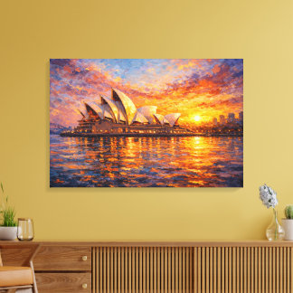 Lienzo Sydney Opera House Sunset Knife Oil Painting