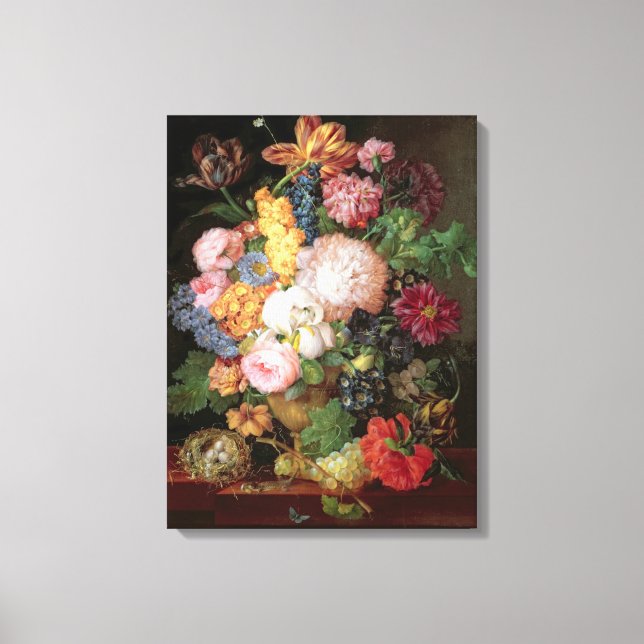 Lienzo T30763 A Vida residual de flores y fruta (panel) (Anverso)