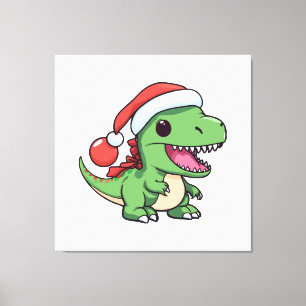 Lienzo T-Rex Dinosaur Kawaii con Sombrero de Navidad