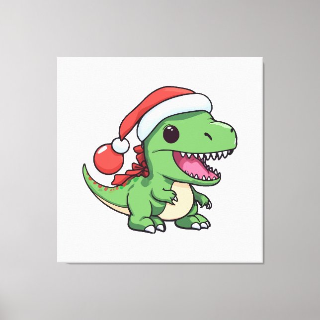 Lienzo T-Rex Dinosaur Kawaii con Sombrero de Navidad (Anverso)