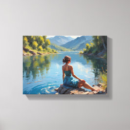 Lienzo Tableau Décoratif ( Jeune Femme au bord d'un lac)