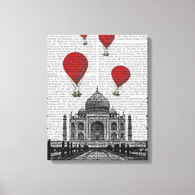 Lienzo Taj Mahal y globos de aire caliente rojo (Anverso)
