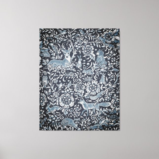 Lienzo Tapestry Look Large Blue White Woolland Animal Art (Anverso)