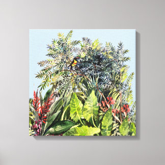 Lienzo Tapiz de Toucan de Acuarela de Selva Tropical – J