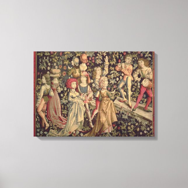 Lienzo Tapiz que representa bailarines y músicos (Anverso)