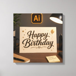 Lienzo Tarjeta de Feliz Cumpleaños Elegante Mockup en Woo